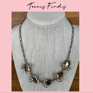 Vintage Glass Amber and Rhinestones Necklace